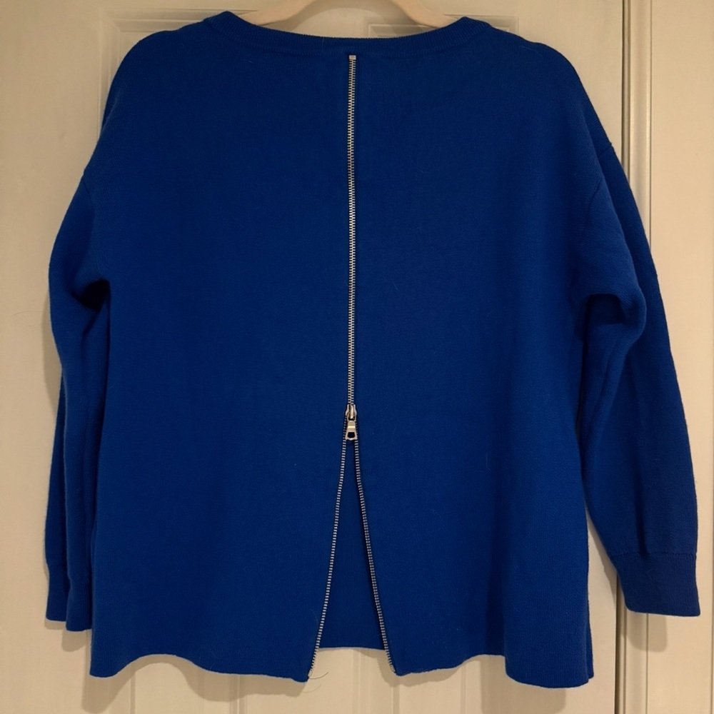 Alice+Olivia, sweater, back zipper, color royal blue, wool, size xs,